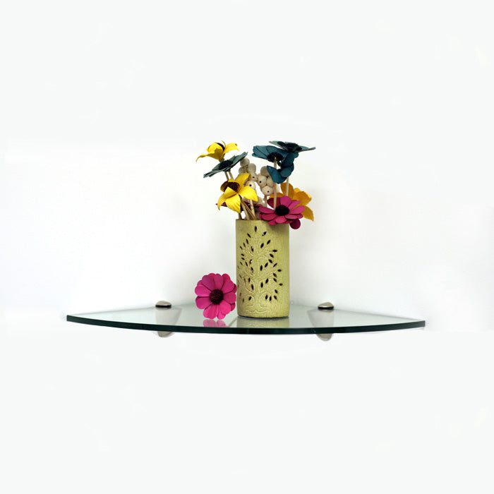 6" Qtr Rd Pelican Corner Glass Shelves - 2 Brackets Included with Each Shelf