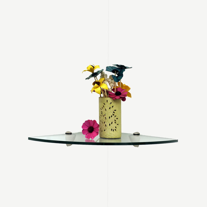 10" Qtr Rd Pelican Corner Glass Shelves - 2 Brackets Included with Each Shelf