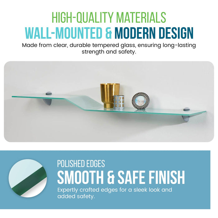 10" X 18" Monarch Floating Glass Shelves - 2 Brackets Included with Each Shelf