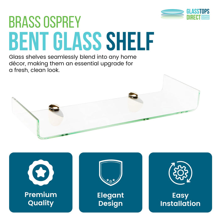 Sparrow Bent Glass Bathroom Shelves - 2 Brackets Included with Each Shelf