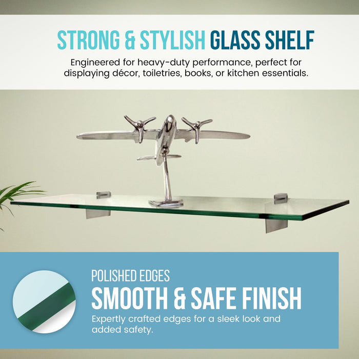 4 3/4" X 36" Raven Floating Glass Shelves - 2 Brackets Included with Each Shelf