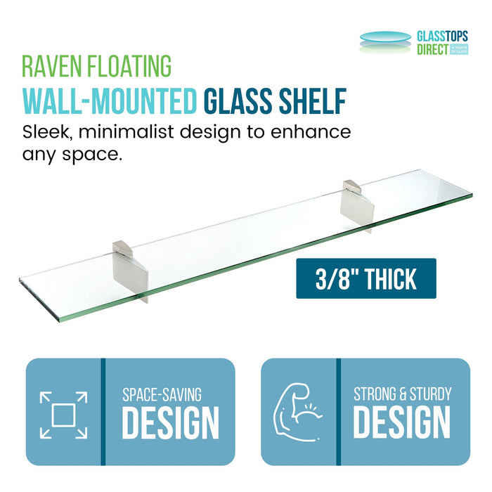 8" D x 31 1/2" Kingbird Bent Glass Shelves - 2 Brackets Included with Each Shelf