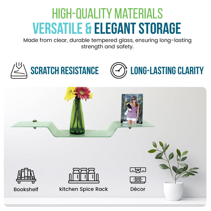 4 3/4" X 33" Peacock Floating Glass Shelves - 2 Brackets Included with Each Shelf