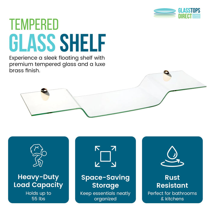 4 3/4" X 33" Peacock Floating Glass Shelves - 2 Brackets Included with Each Shelf