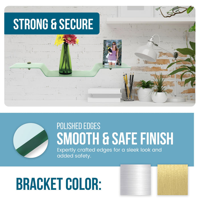 4 3/4" X 33" Peacock Floating Glass Shelves - 2 Brackets Included with Each Shelf