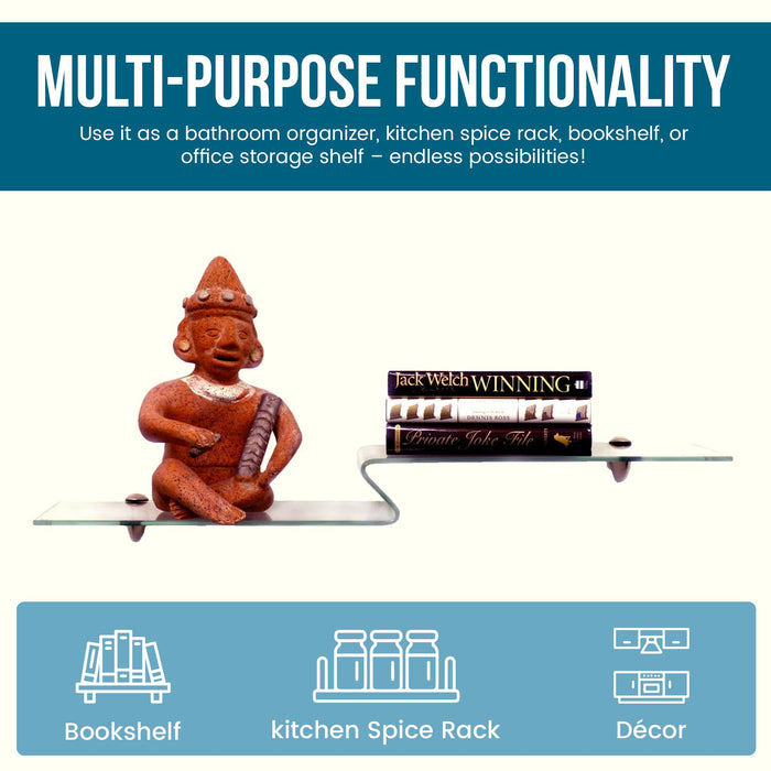 10" X 30" Heron Bathroom Glass Shelves - 2 Brackets Included with Each Shelf