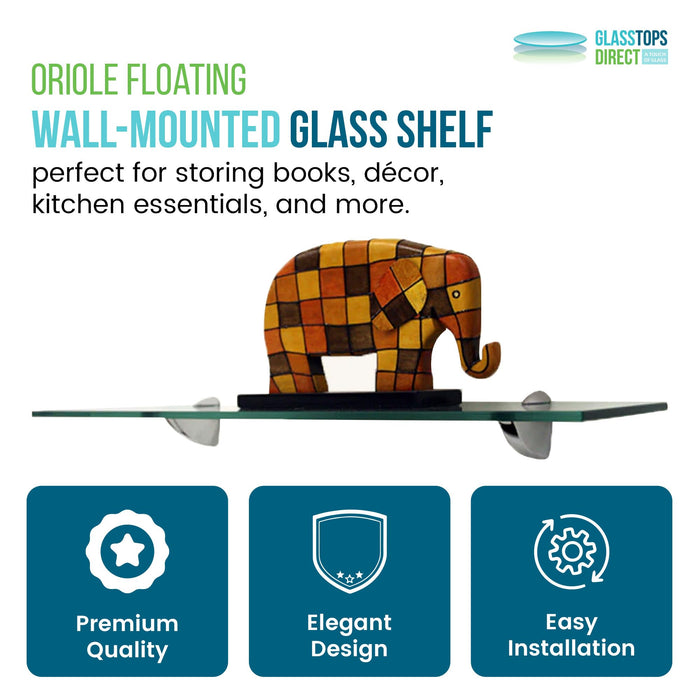 4 3/4" X 27" Oriole Floating Glass Shelves - 2 Brackets Included with Each Shelf