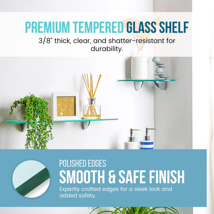 10" X 24" Oriole Floating Glass Shelves - 2 Brackets Included with Each Shelf