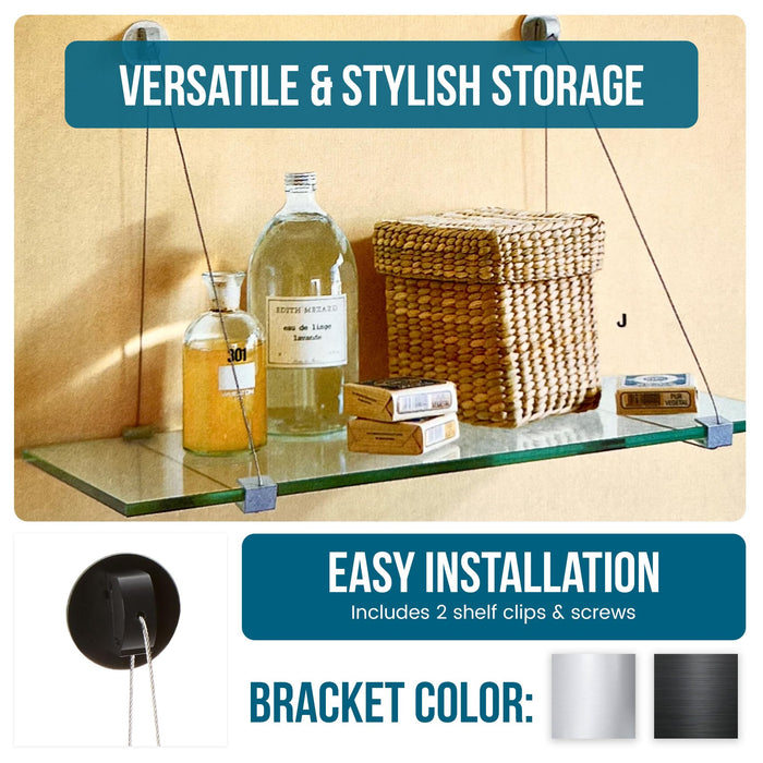 4 3/4" X 30" Crane Floating Glass Shelves - 2 Brackets Included with Each Shelf