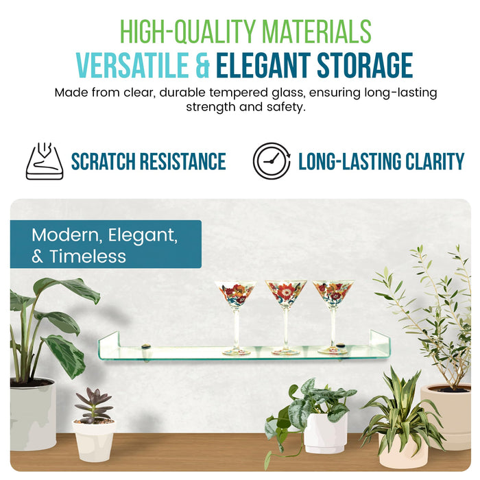 6" X 18" Osprey Bent Glass Shelves - 2 Brackets Included with Each Shelf