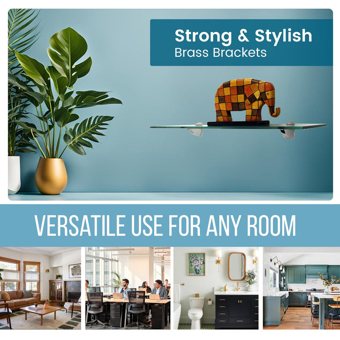 4 3/4" X 36" Oriole Floating Glass Shelves - 2 Brackets Included with Each Shelf