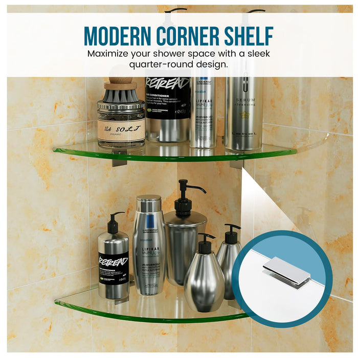Quarter Round Shower Shelf with Square Clamps