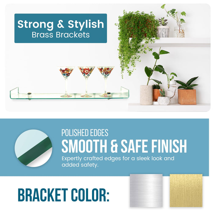 8" D x 31 1/2" Sparrow Bent Glass Shelves - 2 Brackets Included with Each Shelf