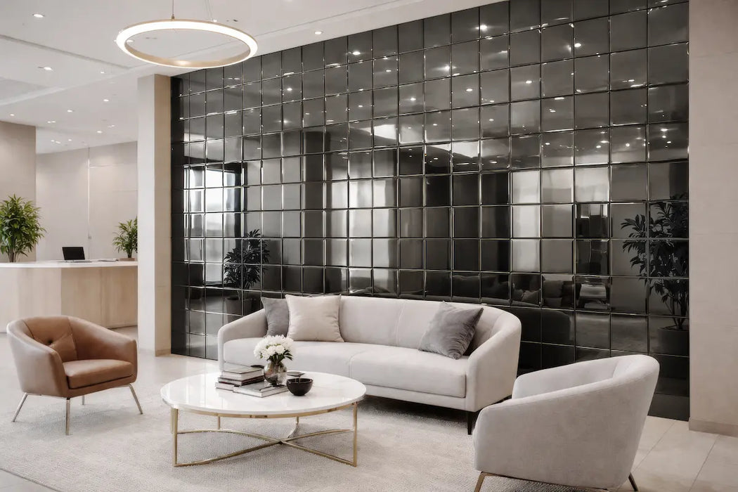 12" Black Mirror Tiles