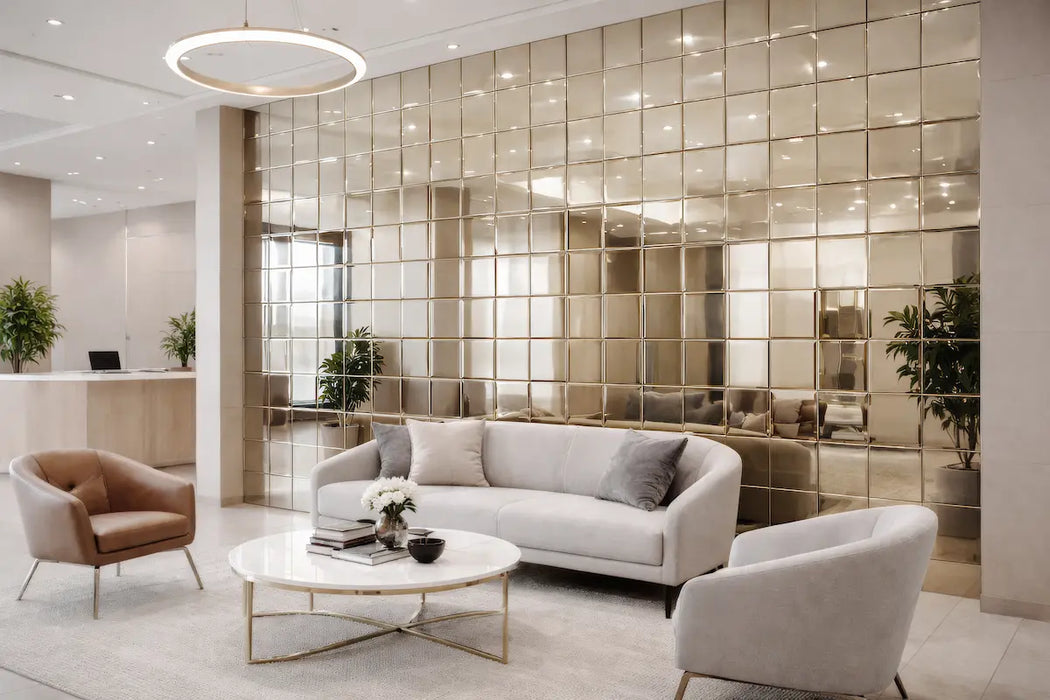 12" Grey Brown Mirror Tiles