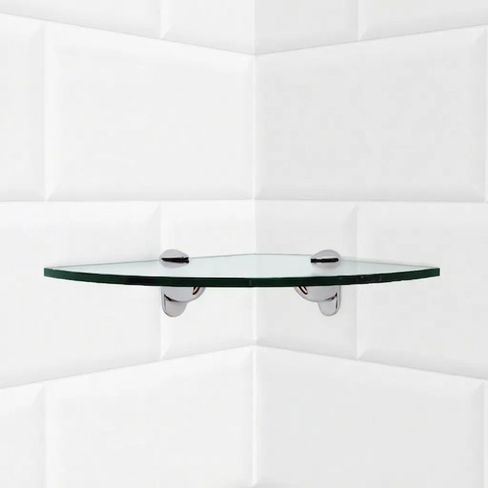 14" Qtr Rd Heron Corner Glass Shelves - 2 Brackets Included with Each Shelf